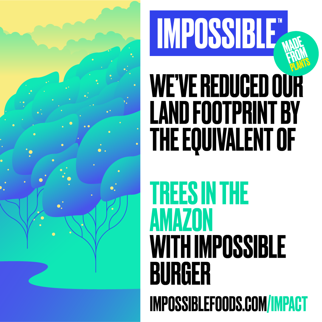Illustration of trees and text about how many trees you saved in the Amazon with Impossible Foods